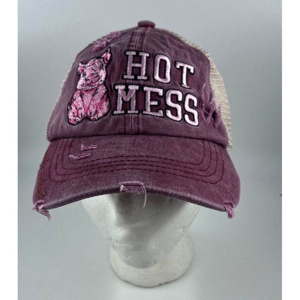 Simply Southern Hot Mess Hat Cap Distressed Pig Piggie Piglet Mesh Back